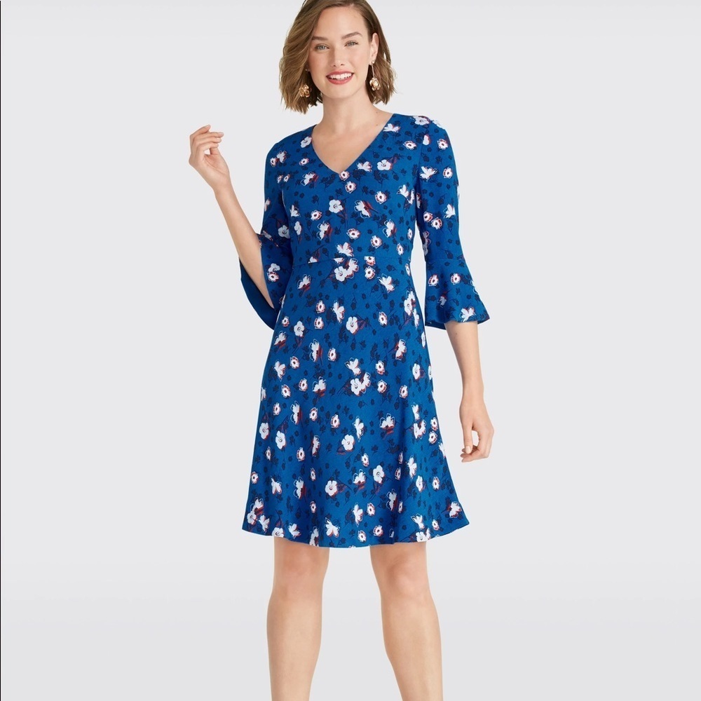 DRAPER JAMES Floral A-Line Bell Sleeve Dress